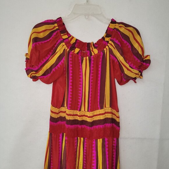 Anthropologie Anupamaa Tesni Striped Maxi Dress Womens XS‎ Pink Gold Purple Silk - Picture 2 of 13